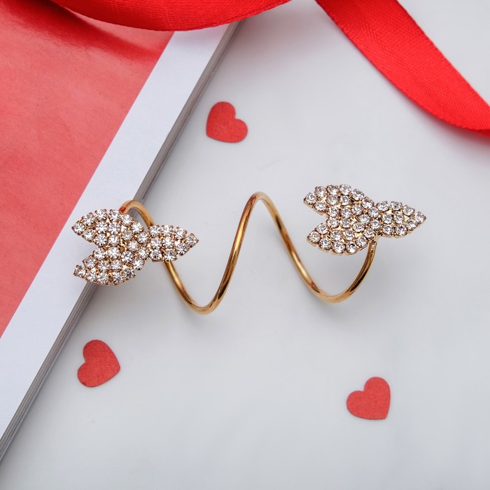 Кольцо "1000 и 1 ночь" сердце дуэт, цвет белый в золоте, безразмерное