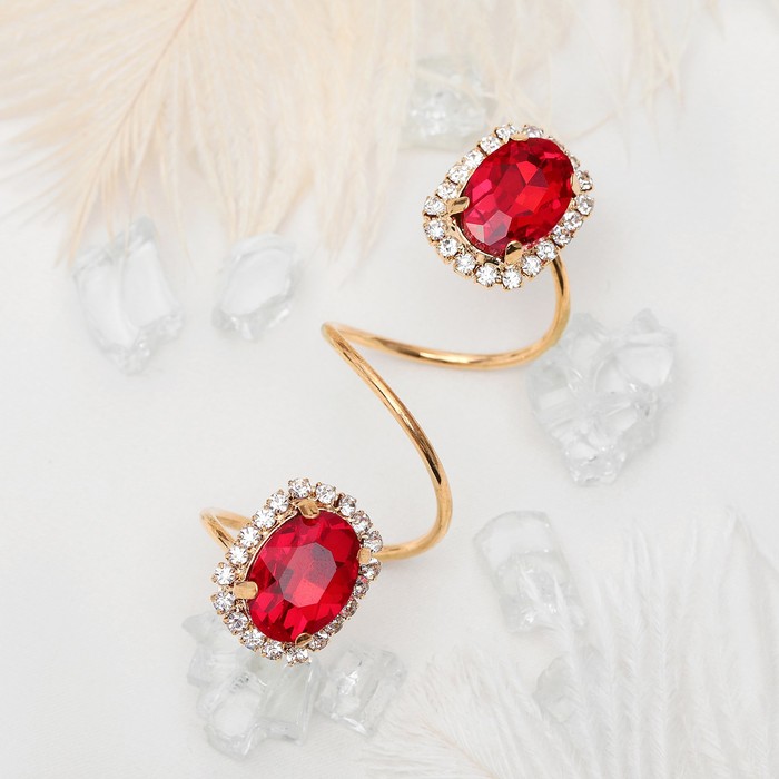 Кольцо "1000 и 1 ночь" овалы дуэт, цвет красный в золоте, безразмерное