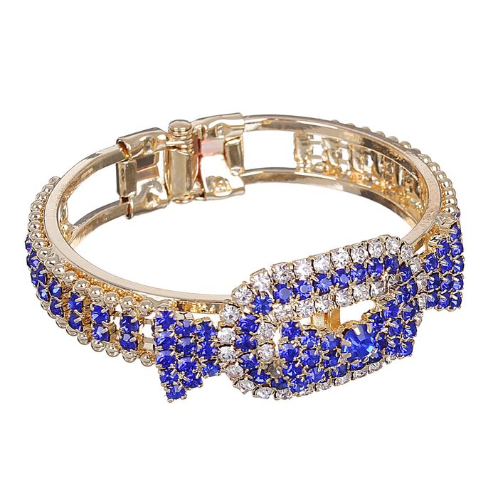 Браслет со стразами "1000 и 1 ночь" бант, цвет бело-синий в золоте