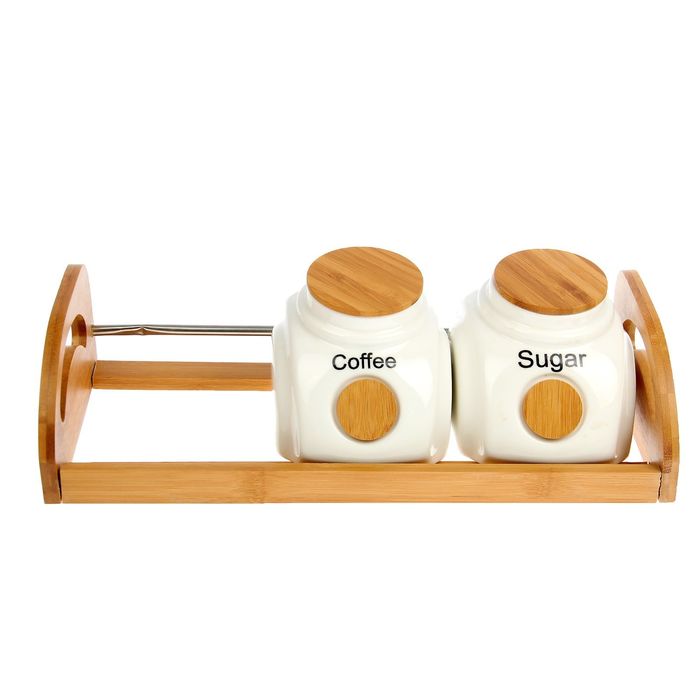 Набор банок для специй "Эстет", 2 шт, на деревянной подставке УЦЕНКА