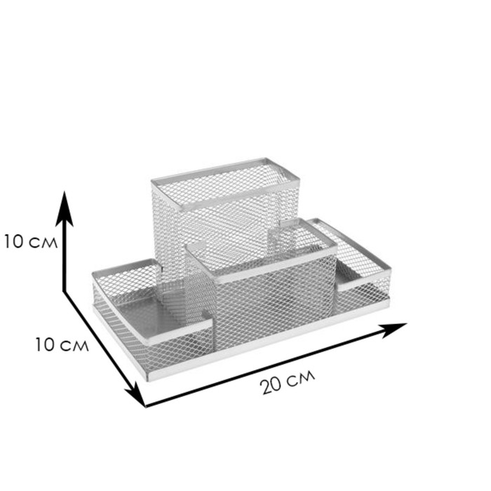 фото Подставка для канцелярских мелочей 4 отделения, металлическая сетка, цвет серый calligrata