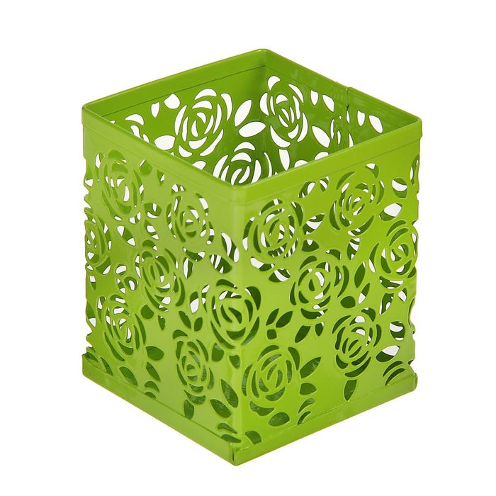 Стакан для пишущих принадлежностей квадратный узор металл зеленый