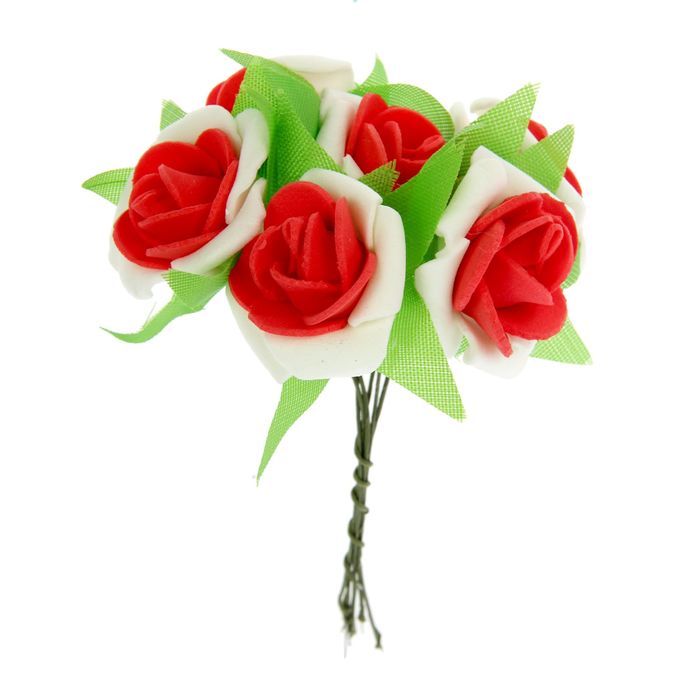 Декор для творчества "Роза двухцветная", набор-букет 6 цветков, МИКС