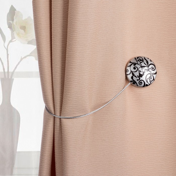 Подхват для штор на тросике "Узоры", цвет серебристый матовый