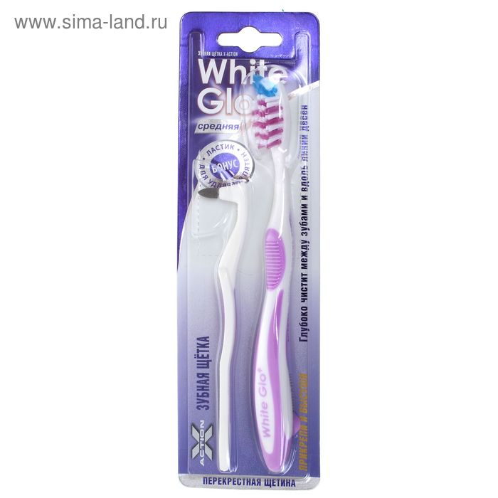 Зубная щётка White Glo Medium + ластик для удаления налёта, средняя жесткость