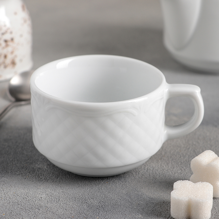 Чашка чайная 190 мл «Афродита», d=8 см, высота 5,5 см, длина 10 см, цвет белый