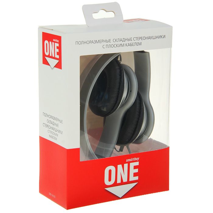Наушники SmartBuy ONE, накладные, плоский кабель, складные, серые