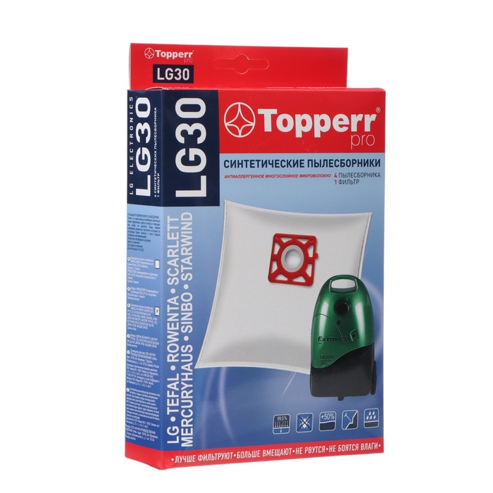 Синтетический пылесборник Topperr LG 30 для пылесосов LG Electronics, 4 шт. + 1 фильтр пылесборник синтетический topperr 1432 su 30
