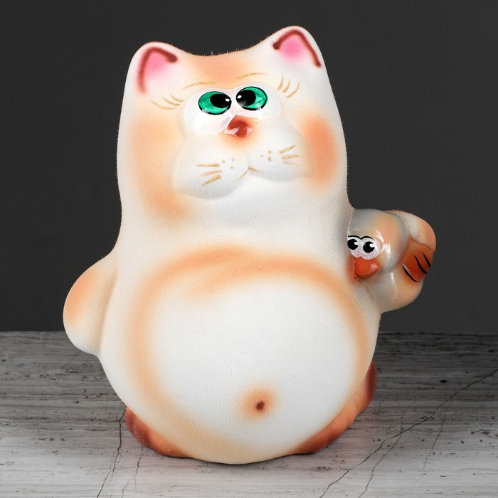 Копилка "Кот с птицей" флок, микс