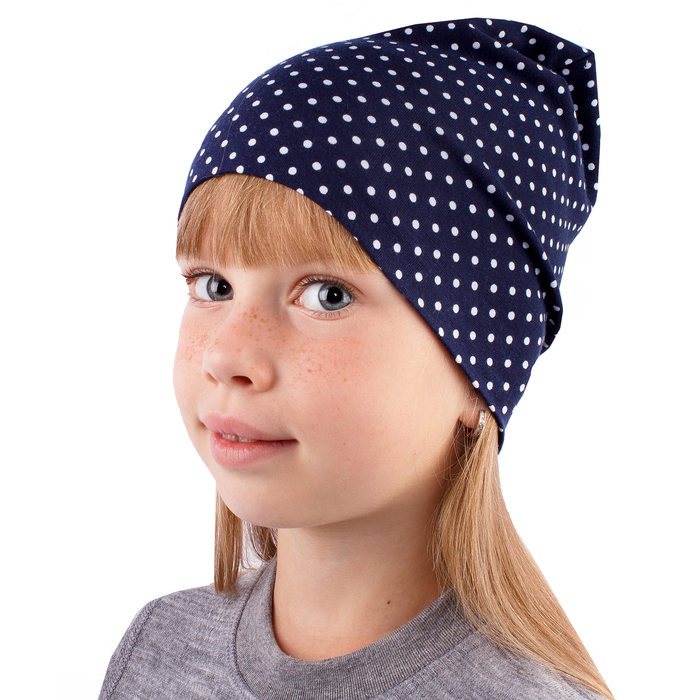 Шапка "Ветер", размер 52, цвет тёмно-синий, принт горошек УГШ951804н_1_М