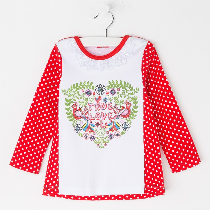 Джемпер для девочки "Матрёшка", рост 98 см (56), цвет белый/красный, принт горошек (арт. ДДД653067_М)