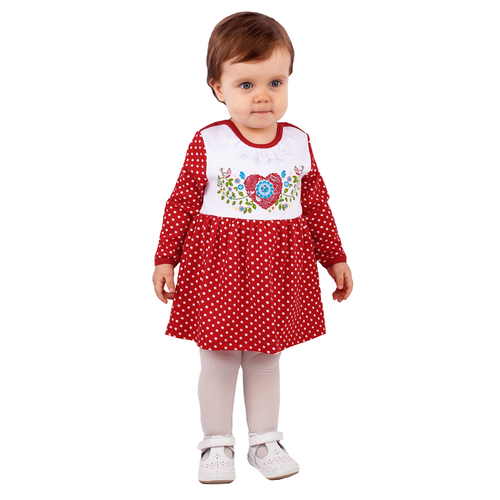 Платье для девочки "Матрёшка", рост 98 см (56), цвет красный, принт горошек