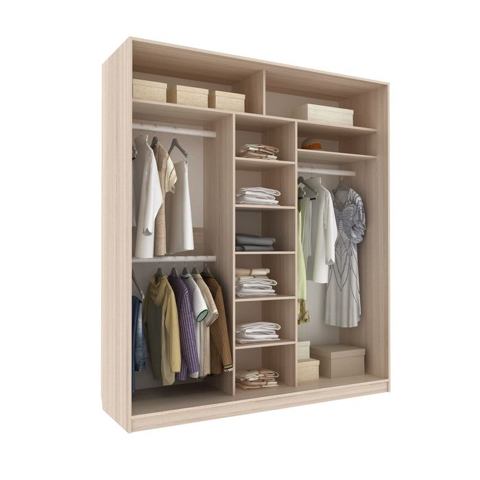 Шкаф-купе Добротный 3 зеркала Ясень Шимо Светлый