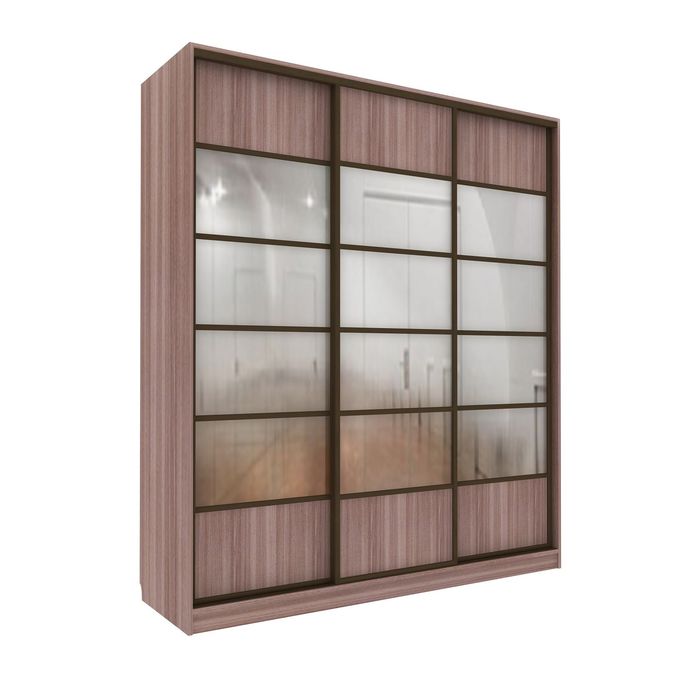 Шкаф-купе Добротный 3 зеркала+ЛДСП Ясень Шимо Темный