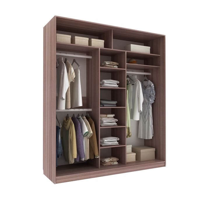 Шкаф-купе Добротный 3 зеркала+ЛДСП Ясень Шимо Темный