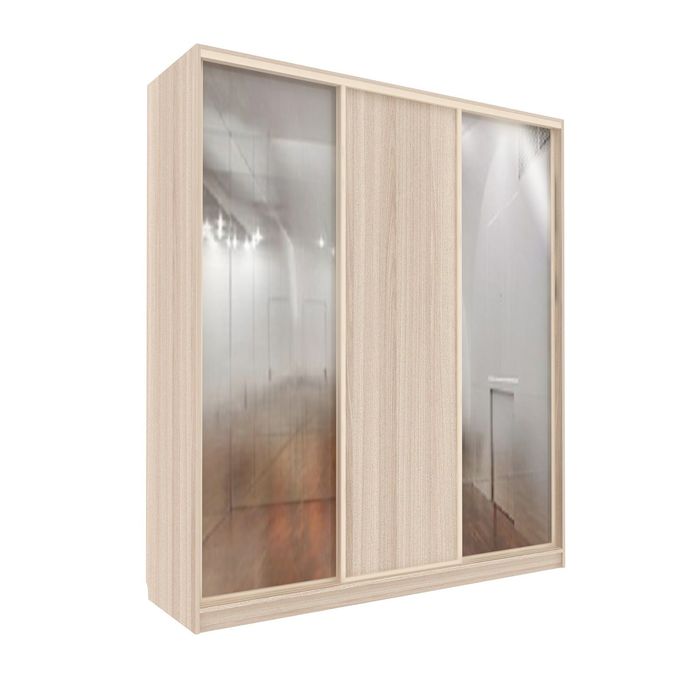 Шкаф-купе Практичный 2 зеркала Ясень Шимо Светлый