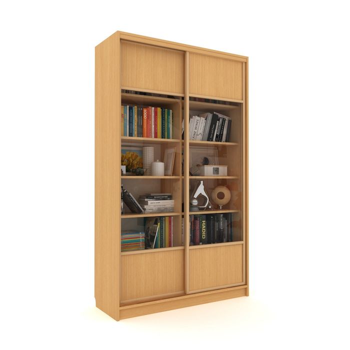 Библиотека-купе Вместительная 2 стекло+ЛДСП Бук