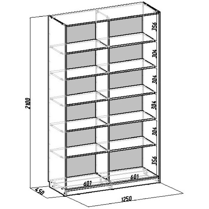 Библиотека-купе Вместительная 2 стекло+ЛДСП Бук