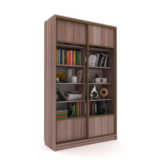 Библиотека-купе Вместительная 2 стекло+ЛДСП Ясень Шимо Темный