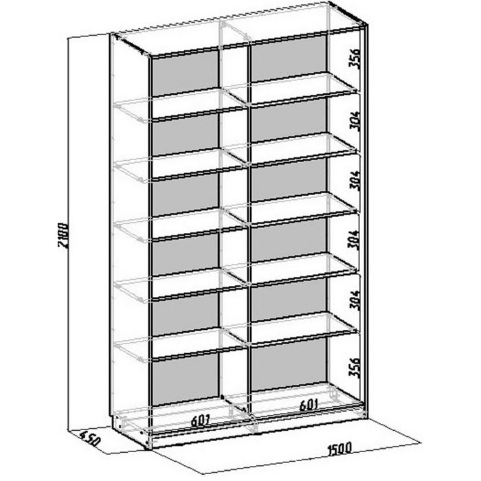 Библиотека-купе Вместительная 2 стекло+ЛДСП Бук