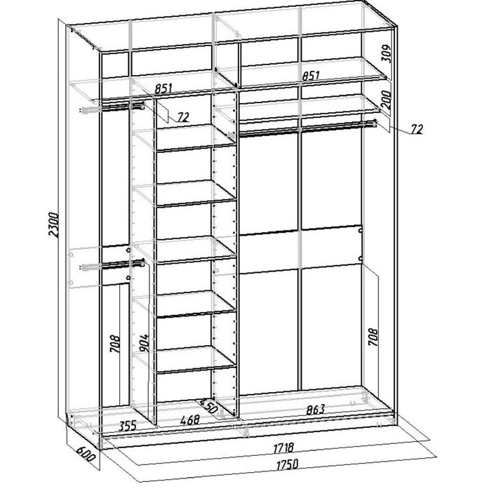 Шкаф-купе Приятный2 зеркала Ясень Шимо Темный