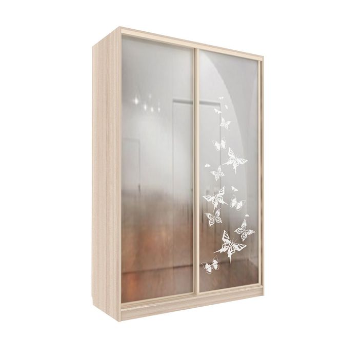 Шкаф-купе Удобный 1 зеркало Бабочки Ясень Шимо Светлый