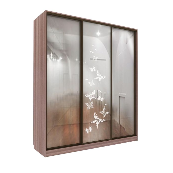 Шкаф-купе Удобный 1 зеркало Бабочки Ясень Шимо Темный