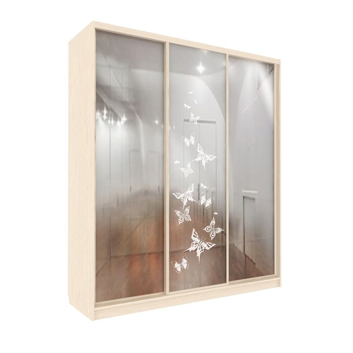 Шкаф-купе Удобный 1 зеркало Бабочки Венге Светлый