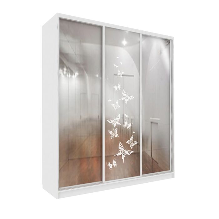 Шкаф-купе Удобный 1 зеркало Бабочки Белый