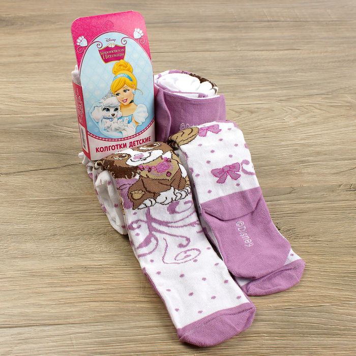 Детские колготки "Принцессы", белый, фиолетовый, рост 92-98 см, 2-3 года
