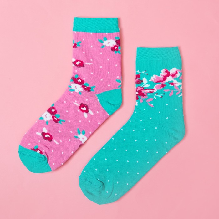 Набор носков женских (2 шт.) Collorista "Цветы", размер 36-39 (23-25 см) 80% хл.,17% п/а, 3% эл.