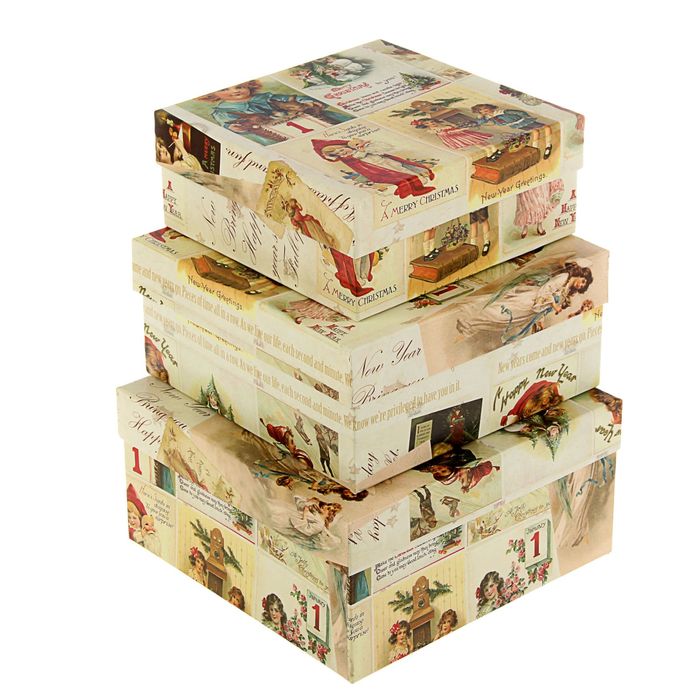 Набор коробок 3в1 "Рождественские открытки", 19 х 19 х 9,5 - 15,5 х 15,5 х 6,5 см