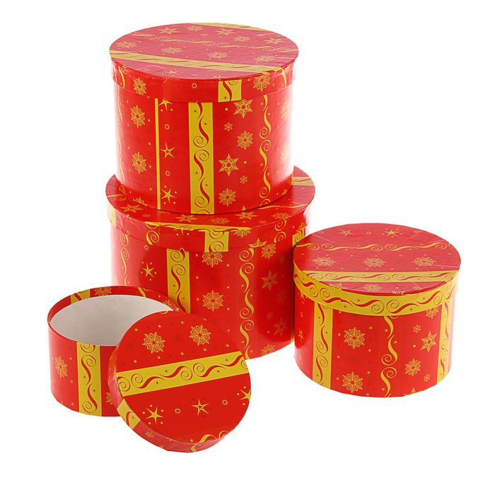 Набор коробок круглых 4 в 1 "Красный зимний"