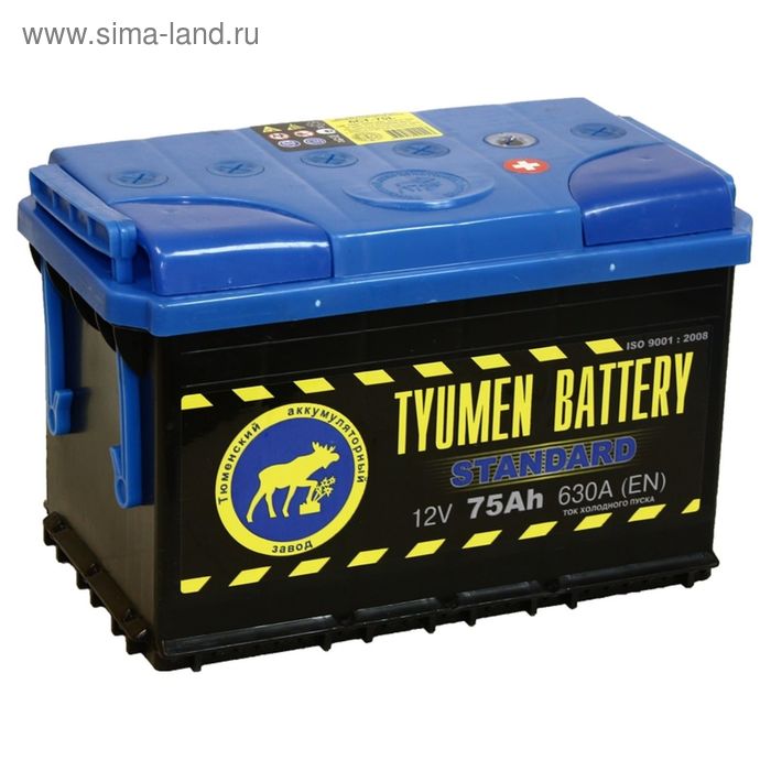 фото Аккумуляторная батарея тюмень 75 ач, обратная полярность 6ст-75l, standard tyumen battery