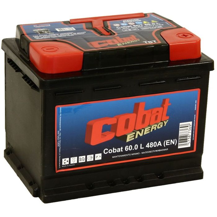 Аккумуляторная батарея Cobat 60 Ач, обратная полярность Energy 6СТ-60.0