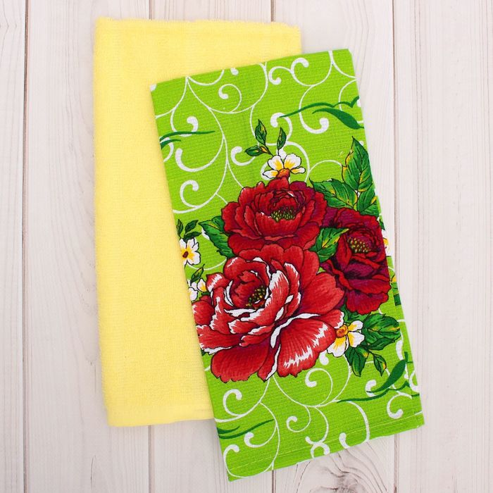 Набор кухонных полотенец 2 шт 30х60, цвет МИКС
