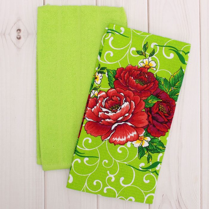 Набор кухонных полотенец 2 шт 30х60, цвет МИКС