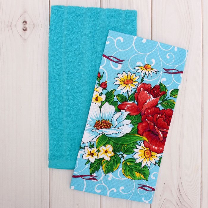 Набор кухонных полотенец 2 шт 30х60, цвет МИКС