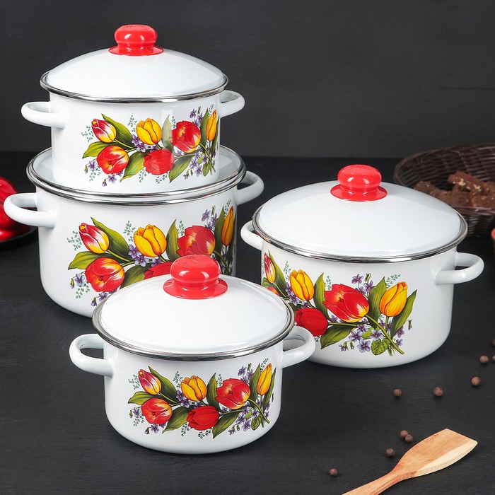 Набор кастрюль "Весенний букет", 4 шт: 2 л, 3 л, 4 л, 5,5 л