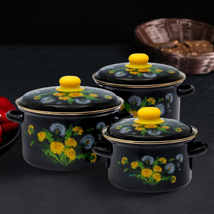 Набор кастрюль "Одуванчик", 3 шт: 2 л, 3 л, 4 л