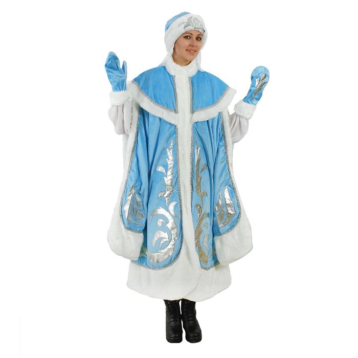 Карнавальный костюм "Снегурочка", боярская шуба, шапка, варежки, р-р 44-48, рост 170 см