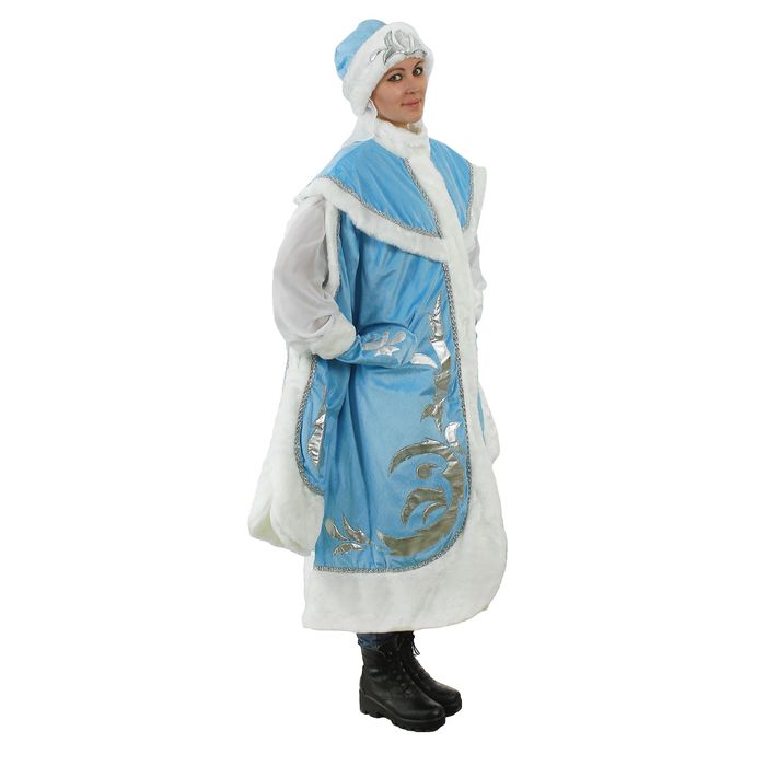 Карнавальный костюм "Снегурочка", боярская шуба, шапка, варежки, р-р 44-48, рост 170 см