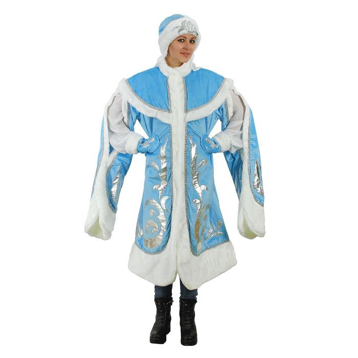 Карнавальный костюм "Снегурочка", боярская шуба, шапка, варежки, р-р 44-48, рост 170 см