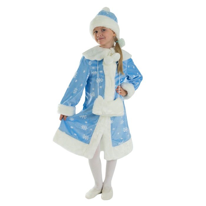 Карнавальный костюм "Маленькая Снегурочка", шапка, шуба, муфта, 5-7 лет, рост 122-134 см