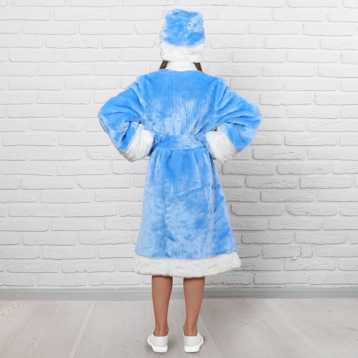 Карнавальный костюм "Снегурочка", шапка, шуба, пояс, варежки, 5-7 лет, рост 122-134 см