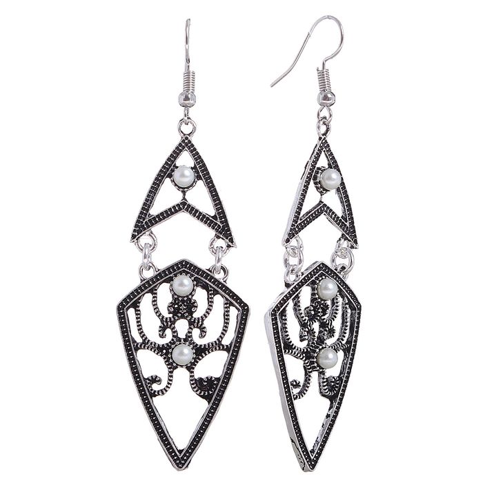 Серьги с жемчугом "Многогранность геометрии", цвет черненое серебро