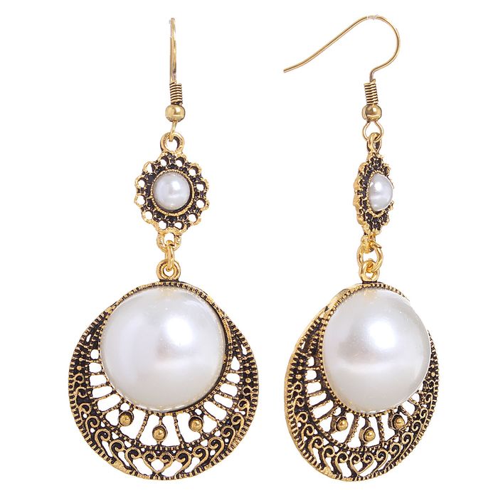 Серьги с жемчугом "Круг очарования", цвет белый в чернёном золоте