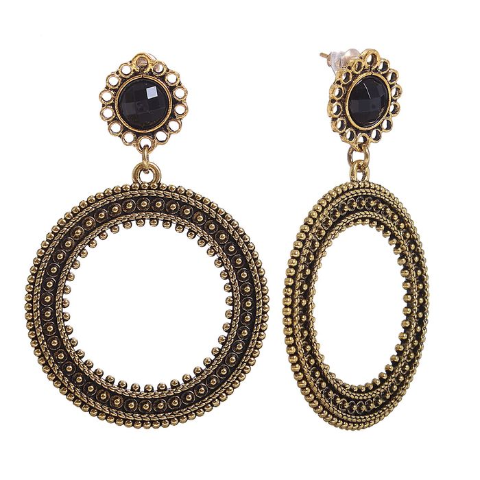 Серьги металл "Круг" мотивы этники, цвет чёрный в черненом золоте