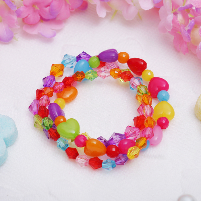 Браслет детский "Выбражулька" 3 нити, кристаллики и сердечки, цветной