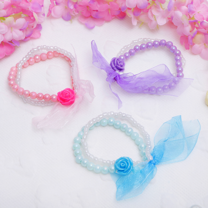 Браслет "Выбражулька" 2 нити, розочка с бантиком, цвет МИКС